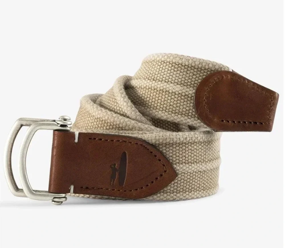 NEW JOHNNIE-O MENS LIGHT KHAKI BRENTWOOD WASHED CANVAS D-RING BELT GOLF SZ M